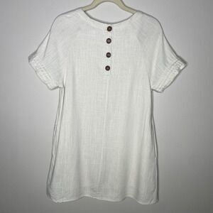 Lagenlook Cream/Natural Linen-Cotton Dress Women's Size Small Button Back Boho